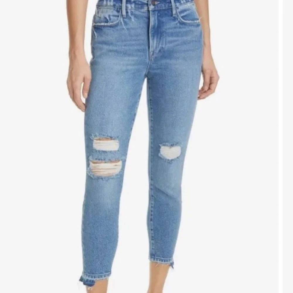 FRAME Denim Le High Skinny Crop Distressed Jeans Size 25 - Picture 2 of 7